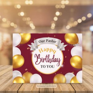 Pastor Happy Birthday Balloon Card – Burgundy (5×7)