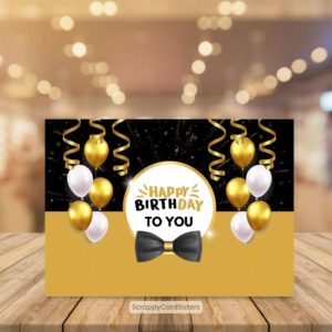 Happy Birthday Balloon Card – Black & Gold (5×7)