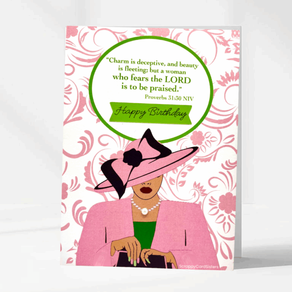 Scrappy Card Sisters Happy Birthday Greeting card with Proverbs 31 scripture in colors